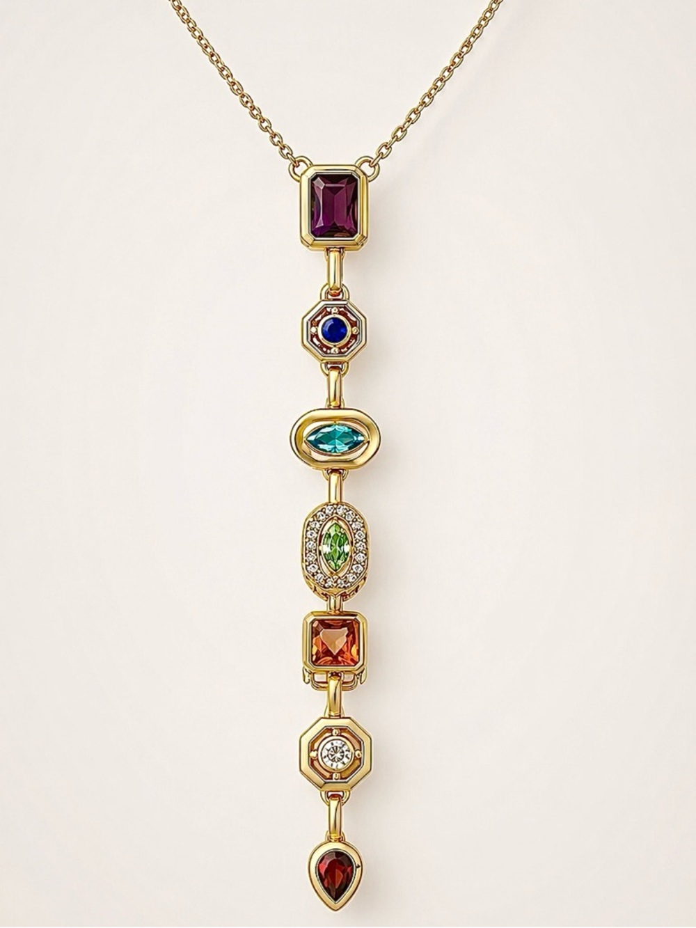 Gold Plated Stainless Steel Multicolor Zircon Tier Necklace Statement